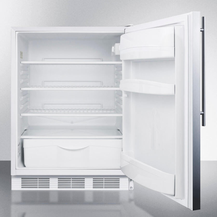 Summit FF67SSHVADA Ada Compliant Commercial All-Refrigerator For Freestanding General Purpose Use, Auto Defrost With Stainless Steel Door, Thin Handle, And White Cabinet