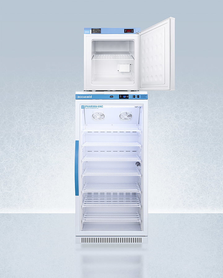 Summit ARG8PVFS24LSTACKMED2 Stacked Combination Of Arg8Pv All-Refrigerator With Antimicrobial Silver-Ion Handle And Hospital Grade Cord With 'Green Dot' Plug And Fs24Lmed2 Compact Manual Defrost All-Freezer For Vaccine Storage