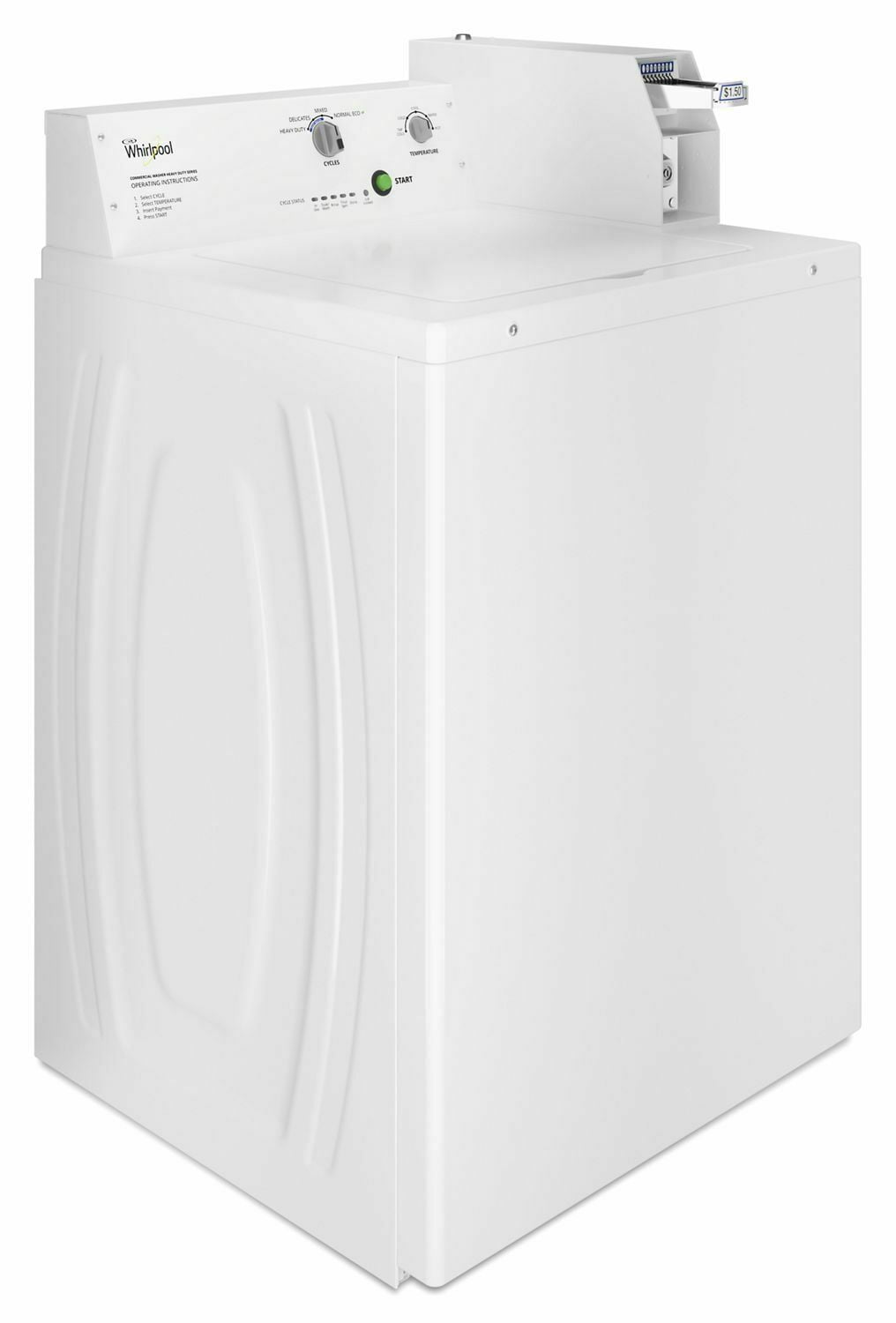 Whirlpool CAE2745FQ Commercial Top-Load Washer, Coin Equipped White