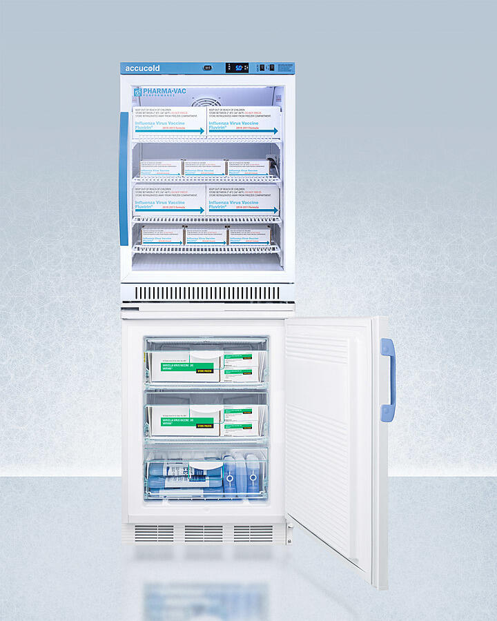 Summit ARG6PVVT65MLSTACKMED2 Stacked Combination Of Arg6Pv All-Refrigerator With Antimicrobial Silver Ion Handle And Hospital Grade 'Green Dot' Cord And Vt65Mlbimed2 Manual Defrost All-Freezer For Vaccine Storage