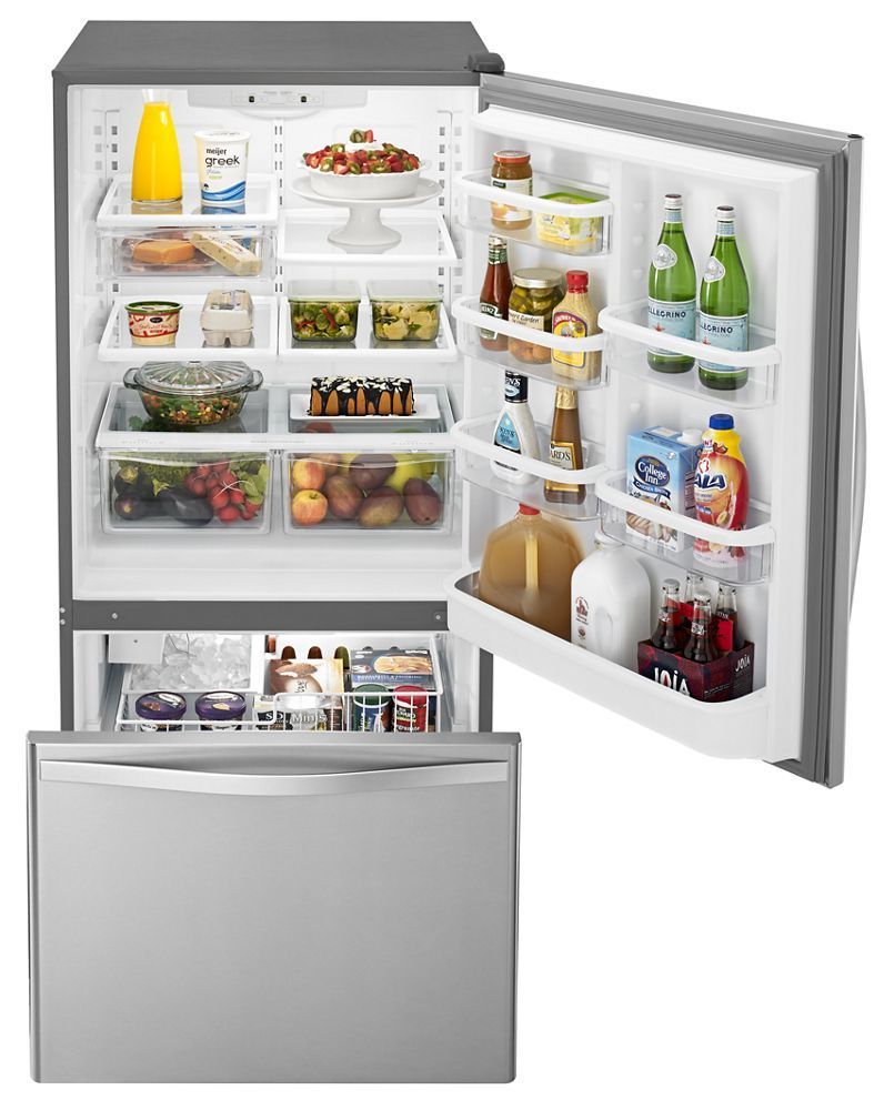 Whirlpool WRB329DMBM 30-Inches Wide Bottom-Freezer Refrigerator With Spillguard Glass Shelves - 18.7 Cu. Ft.