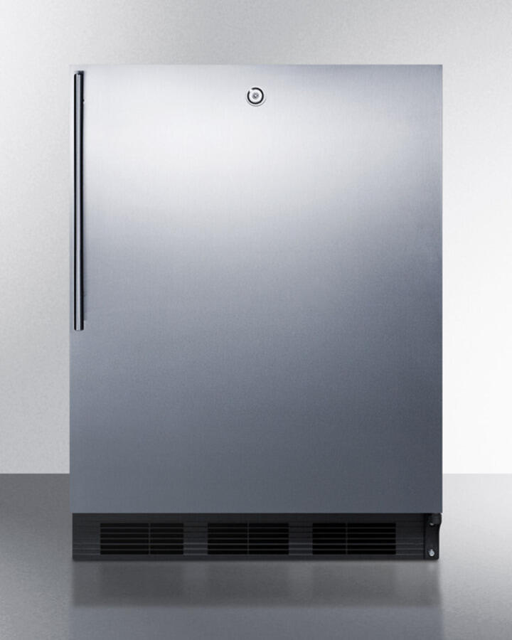 Summit AL752LBLSSHV Ada Compliant All-Refrigerator For Freestanding General Purpose Use, Auto Defrost W/Ss Door, Thin Handle, Lock, And Black Cabinet