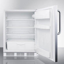 Summit FF6BISSTBADA Ada Compliant All-Refrigerator For Built-In General Purpose Use, Auto Defrost W/Stainless Steel Wrapped Door, Towel Bar Handle, And White Cabinet