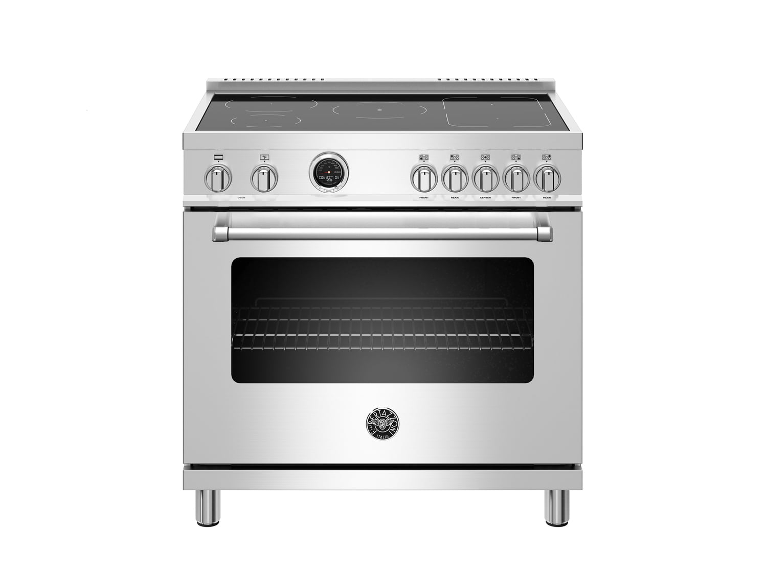 Bertazzoni MAST365INSXT 36 Inch Induction Range, 5 Heating Zones, Electric Self-Clean Oven Stainless Steel