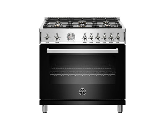 Bertazzoni PROF366GASNET 36 Inch All Gas Range, 6 Brass Burners Nero