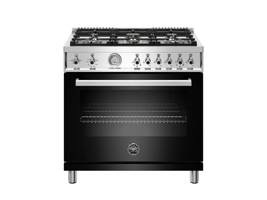 Bertazzoni PROF366GASNET 36 Inch All Gas Range, 6 Brass Burners Nero