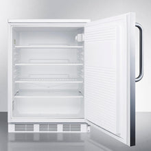 Summit FF7LWSSTB Commercially Listed Freestanding All-Refrigerator For General Purpose Use, Auto Defrost W/Lock, Ss Wrapped Door, Towel Bar Handle, And White Cabinet