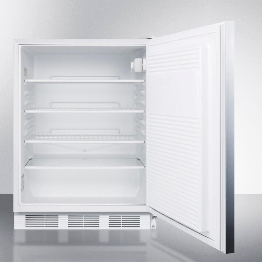 Summit FF7LBISSHHADA Ada Compliant Built-In Undercounter All-Refrigerator For General Purpose Or Commercial Use, Auto Defrost W/Lock, Ss Door, Horizontal Handle, White Cabinet