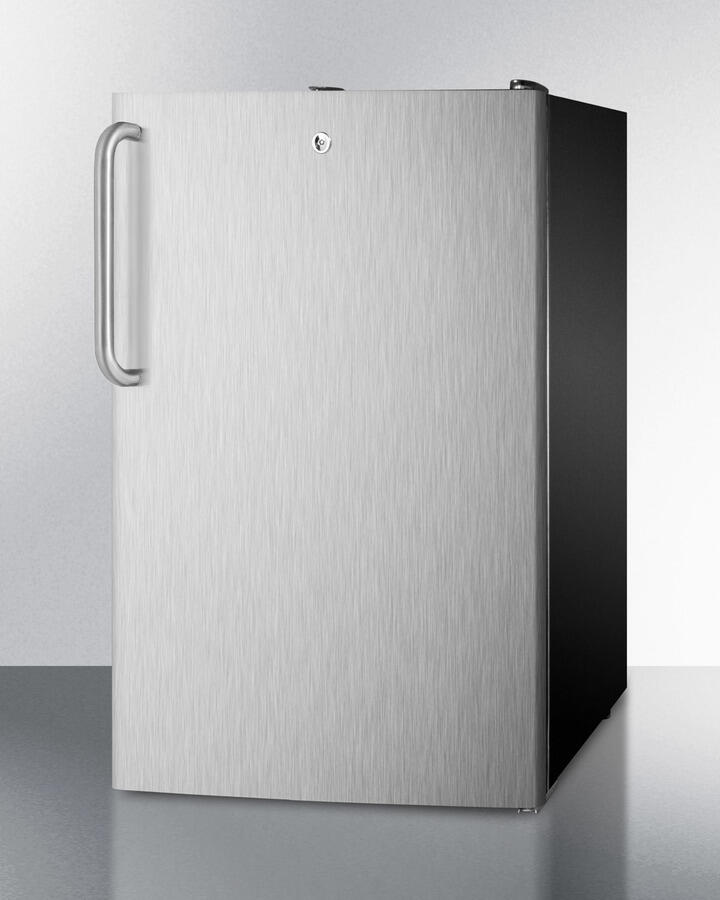 Summit FS408BLBISSTBADA Ada Compliant 20" Wide Built-In Undercounter All-Freezer, -20 C Capable With A Lock, Stainless Steel Door, Towel Bar Handle And Black Cabinet