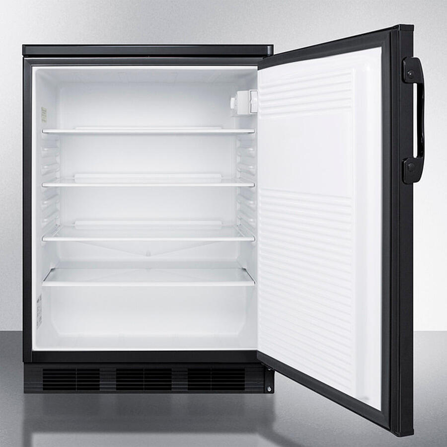 Summit FF7LBLKBI Commercially Approved Auto Defrost All-Refrigerator With Lock For Built-In Undercounter Use In Black Finish