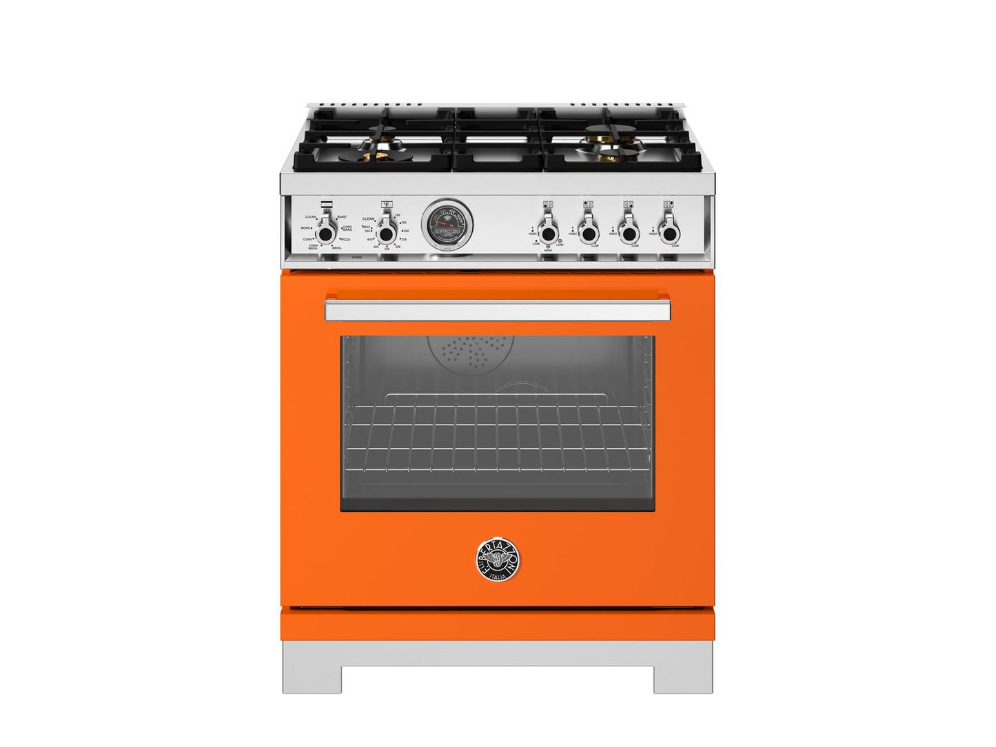 Bertazzoni PRO304BFEPART 30 Inch Dual Fuel Range, 4 Brass Burners, Electric Self-Clean Oven Arancio