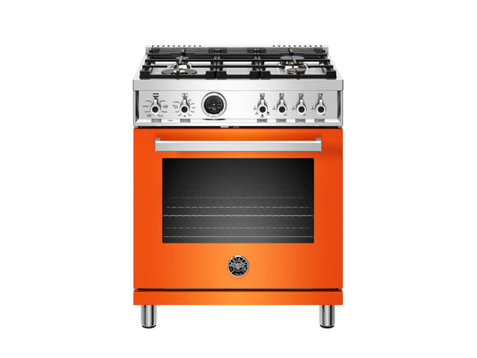 Bertazzoni PROF304DFSART 30 Inch Dual Fuel Range, 4 Brass Burner, Electric Self-Clean Oven Arancio
