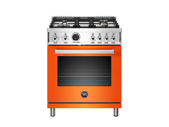 Bertazzoni PROF304DFSART 30 Inch Dual Fuel Range, 4 Brass Burner, Electric Self-Clean Oven Arancio