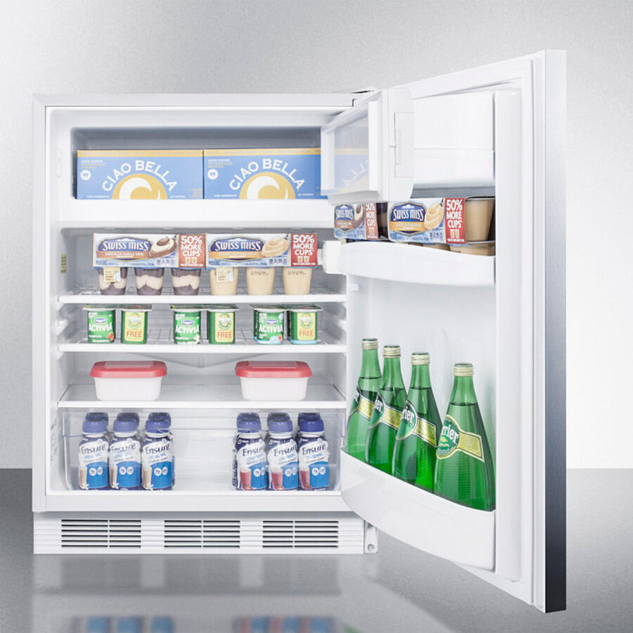 Summit CT66LWSSHHADA Freestanding Ada Compliant Refrigerator-Freezer For General Purpose Use, W/Dual Evaporator Cooling, Lock, Ss Door, Horizontal Handle, White Cabinet