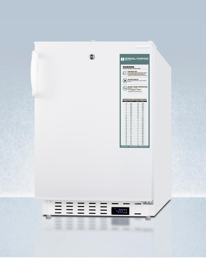 Summit ADA305AF Built-In Undercounter -25 C Ada Compliant Commercially-Approved All-Freezer In White With Lock, Digital Controls, Interior Baskets, Hospital Cord With 'Green Dot' Plug, Factory Installed Access Port, And Manual Defrost Operation