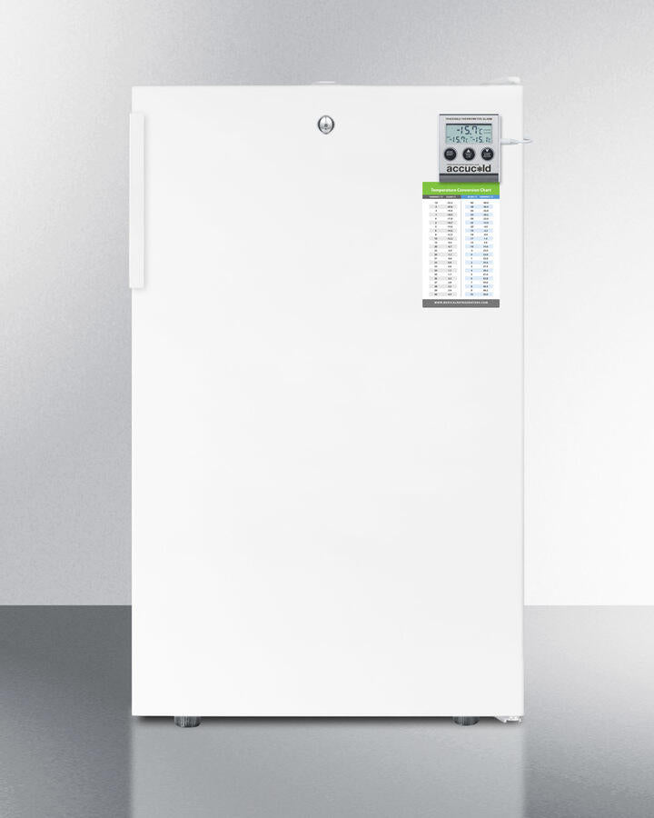 Summit FS407L7MED Commercially Listed 20" Wide Counter Height All-Freezer With High Temperature Alarm, Lock, And Hospital Grade Cord