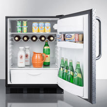 Summit FF63BBIDPLADA Ada Compliant Built-In Undercounter All-Refrigerator For Residential Use, Auto Defrost With Diamond Plate Wrapped Door, Towel Bar Handle, And Black Cabinet