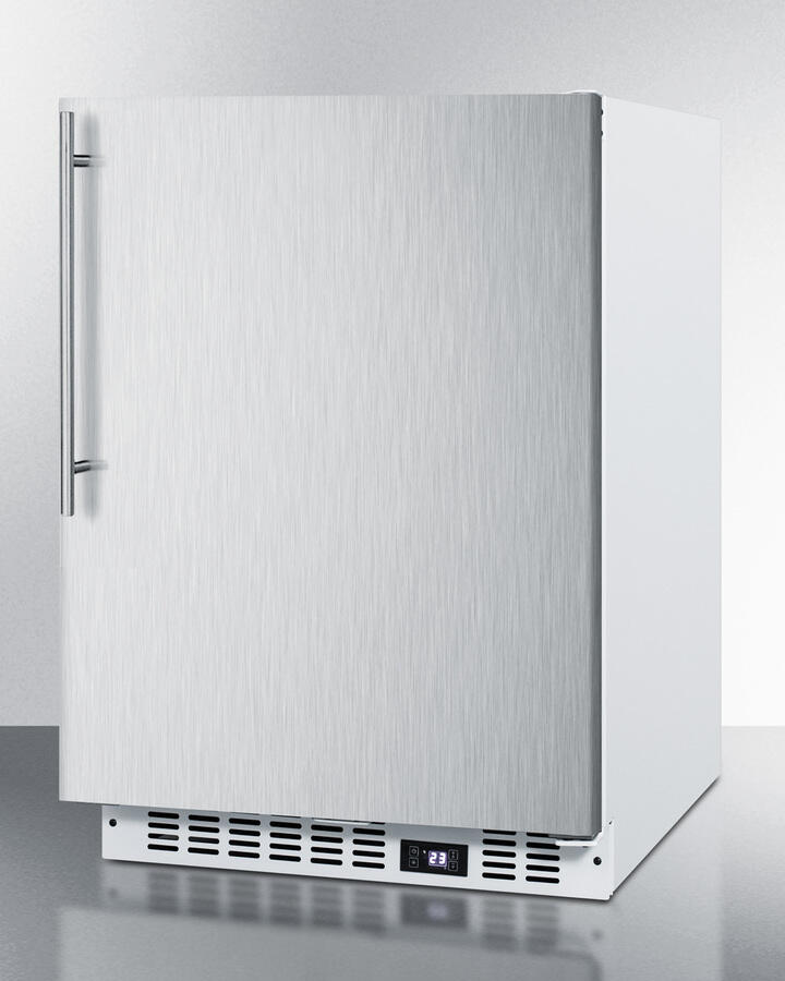 Summit SCFF52WXSSHV Frost-Free Built-In Undercounter All-Freezer For Residential Or Commercial Use, With Stainless Steel Door, Thin Handle, And White Cabinet