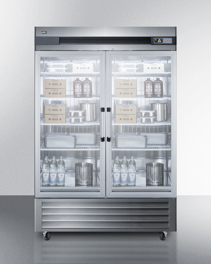 Summit SCR49SSG 49 Cu.Ft. Commercial Reach-In Refrigerator In Complete Stainless Steel With Glass Doors