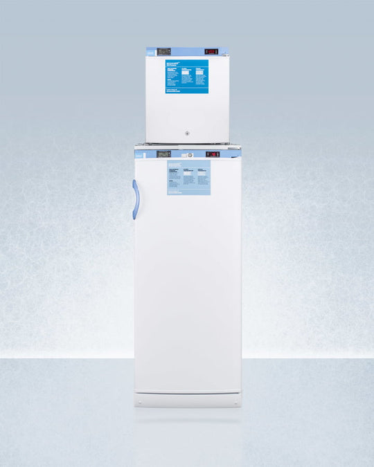 Summit FFAR10FS24LSTACKMED2 Stacked Combination Of Ffar10Med2 Auto Defrost All-Refrigerator And Fs24Lmed2 Compact Manual Defrost All-Freezer, Both With Locks, Digital Controls, And Nist Calibrated Alarm/Thermometers