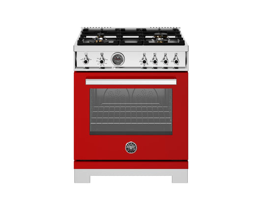 Bertazzoni PRO304BFGMROT 30 Inch All Gas Range, 4 Brass Burners Rosso