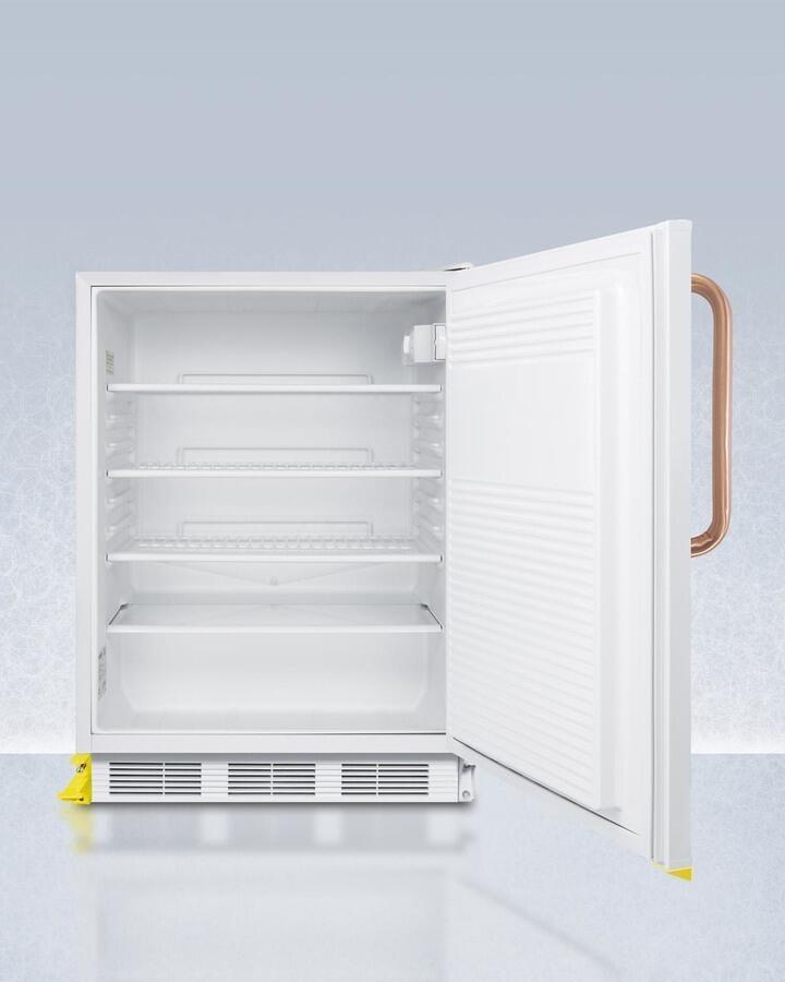 Summit FF7LWBITBCSTOADA Ada Compliant Built-In Undercounter All-Refrigerator For General Purpose Or Commercial Use, With Pure Copper Handle, Step-To-Open Foot Pedal, Lock, Auto Defrost Operation, And White Exterior