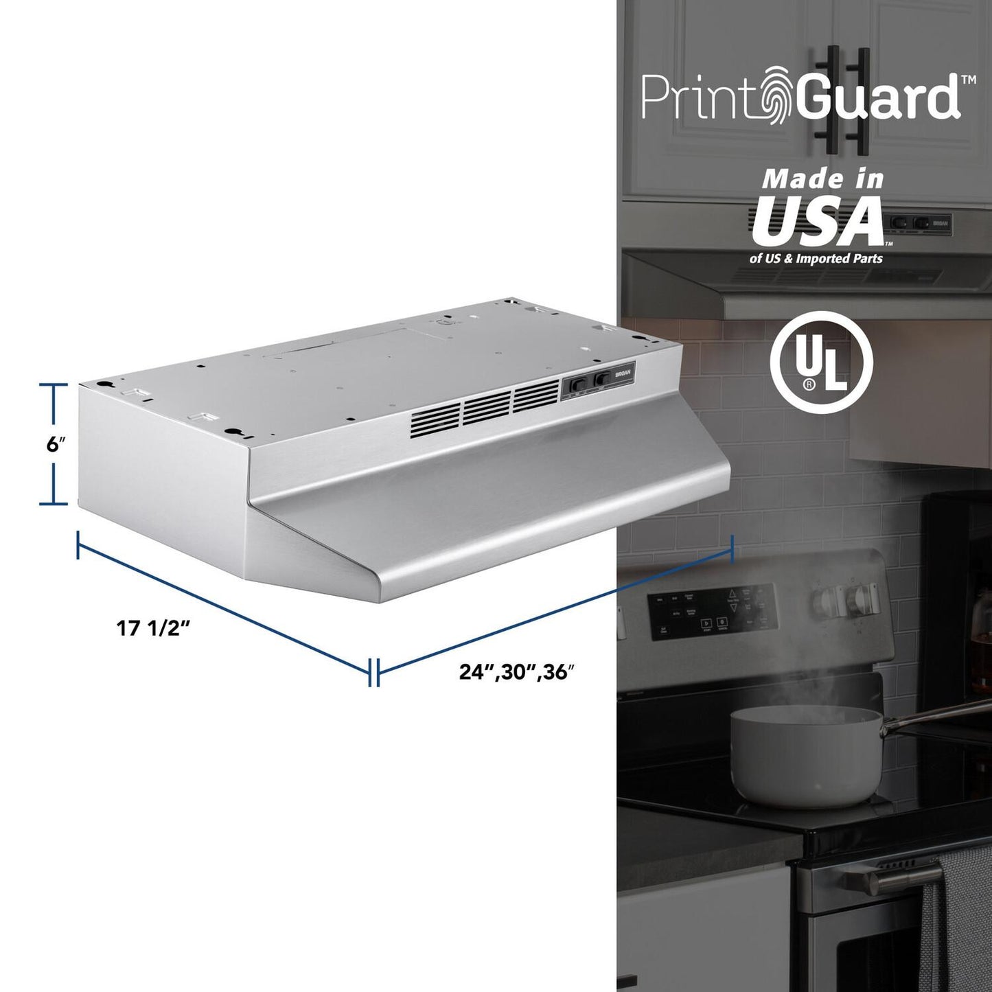 Broan 4130SF Broan® 30-Inch Ductless Under-Cabinet Range Hood, Stainless Finish With Printguard&#8482;