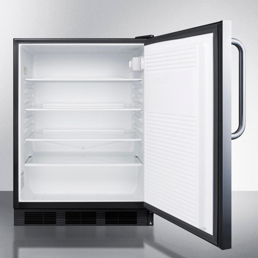 Summit FF7LBLCSSADA Ada Compliant Built-In Undercounter All-Refrigerator For General Purpose Or Commercial Use, Auto Defrost W/Ss Wrapped Exterior, Towel Bar Handle, And Lock