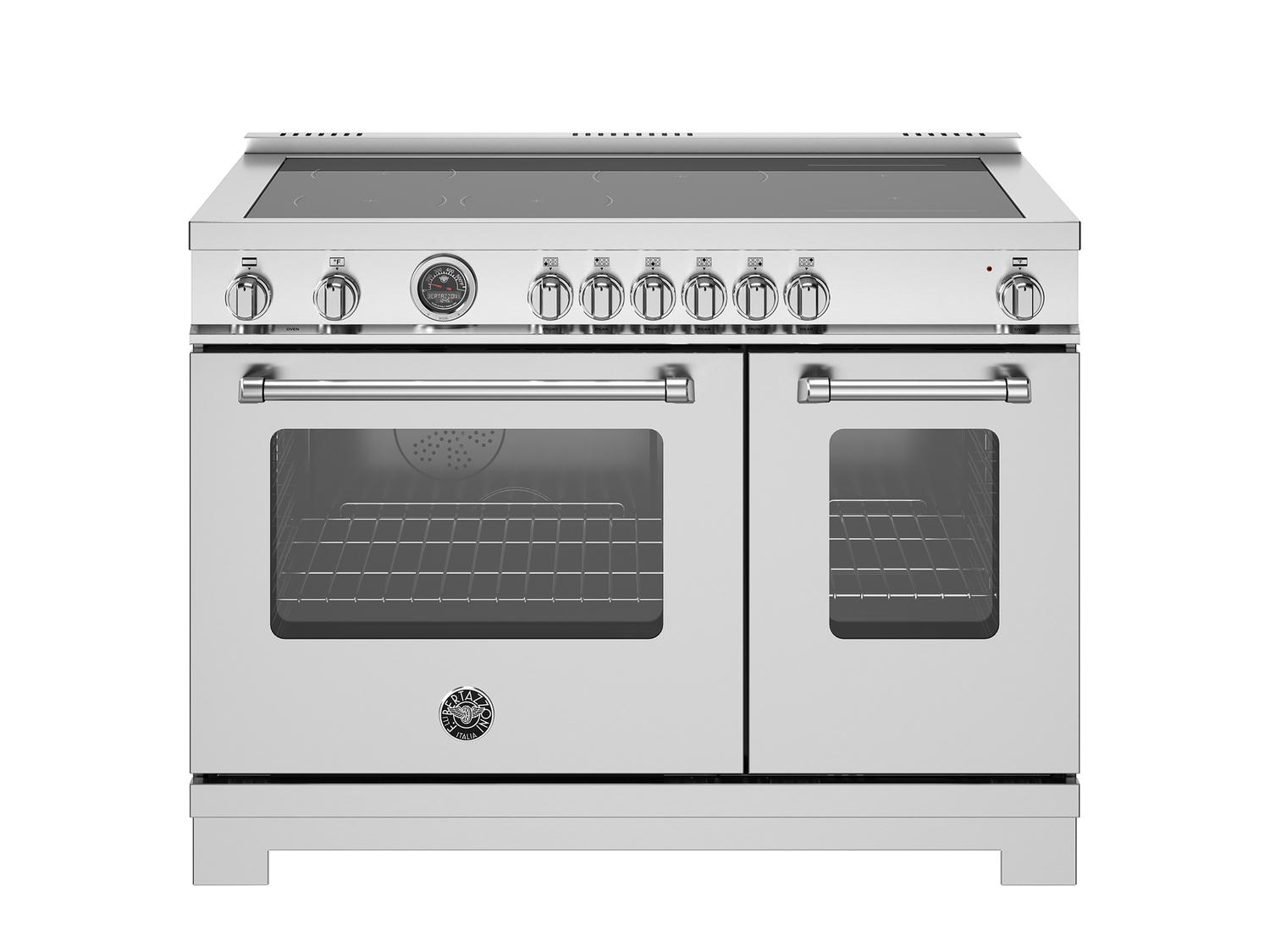 Bertazzoni MAS486IGFEPXT 48 Inch Induction Range, 6 Heating Zones And Cast Iron Griddle, Electric Self-Clean Oven Stainless Steel