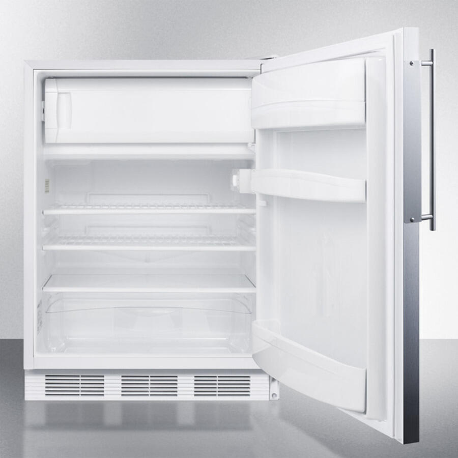 Summit AL650BIFR Built-In Undercounter Ada Compliant Refrigerator-Freezer For General Purpose Use, W/Dual Evaporator Cooling, Ss Frame For Slide-In Panels, And White Cabinet