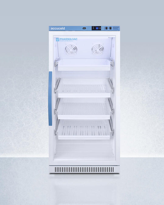 Summit ARG8PVDR Performance Series Pharma-Vac 8 Cu.Ft. Upright Glass Door All-Refrigerator For Vaccine Storage With Four Ventilated Removable Drawers, Antimicrobial Silver-Ion Handle, And Hospital Grade Cord With 'Green Dot' Plug