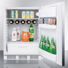 Summit FF61BISSHH Built-In Undercounter All-Refrigerator For Residential Use, Auto Defrost With A Stainless Steel Wrapped Door, Horizontal Handle, And White Cabinet