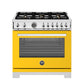 Bertazzoni PRO366BCFGMGIT 36 Inch All Gas Range, 6 Brass Burners And Cast Iron Griddle Giallo