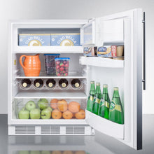 Summit CT661BISSHVADA Ada Compliant Built-In Undercounter Refrigerator-Freezer For Residential Use, Cycle Defrost W/Deluxe Interior, Ss Door, Thin Handle, And White Cabinet