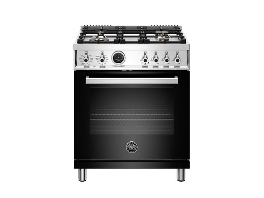 Bertazzoni PROF304DFSNET 30 Inch Dual Fuel Range, 4 Brass Burner, Electric Self-Clean Oven Nero