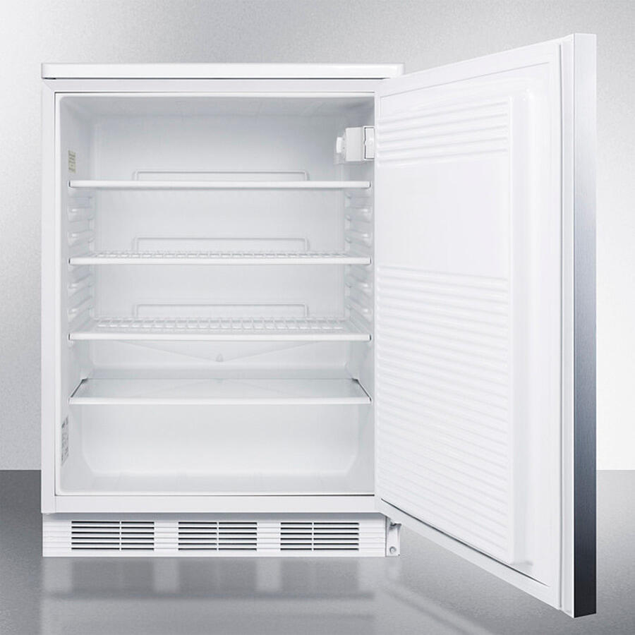 Summit FF7LWBISSHH Commercially Listed Built-In Undercounter All-Refrigerator For General Purpose Use, Auto Defrost W/Lock, Ss Door, Horizontal Handle, And White Cabinet