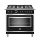 Bertazzoni HERT366DFSNET 36 Inch Dual Fuel Range, 6 Brass Burner, Electric Self-Clean Black