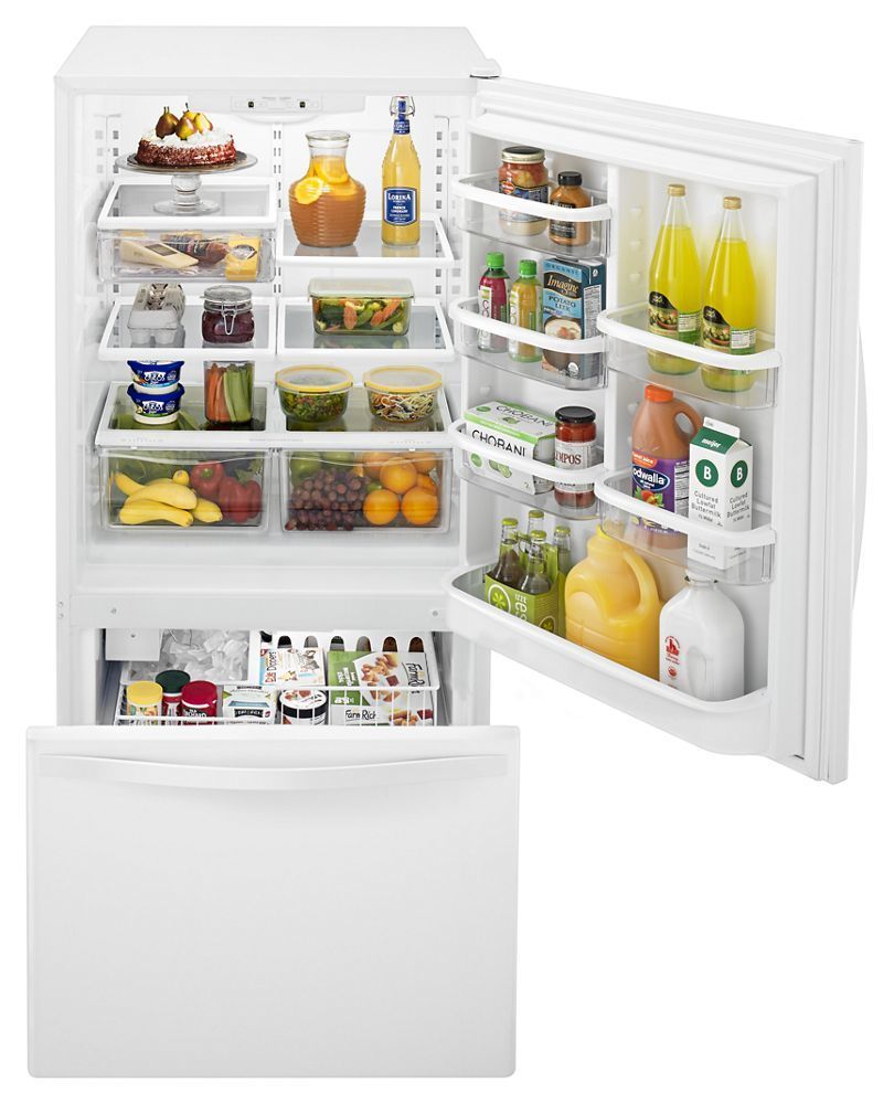 Whirlpool WRB329DMBW 30-Inches Wide Bottom-Freezer Refrigerator With Spillguard Glass Shelves - 18.7 Cu. Ft.