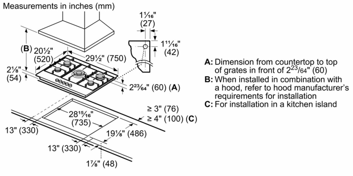 Bosch NGM8057UC 800 Series Gas Cooktop 30'' Stainless Steel Ngm8057Uc