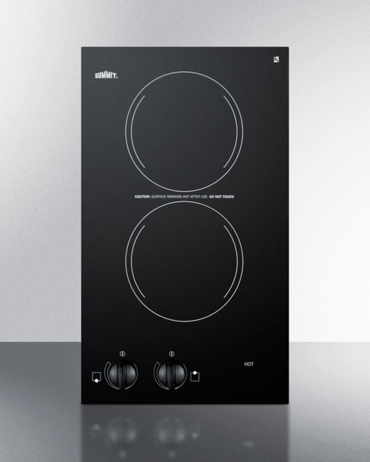 Summit CR2220 220V Two-Burner Cooktop In Black Ceramic Glass, Made In Europe
