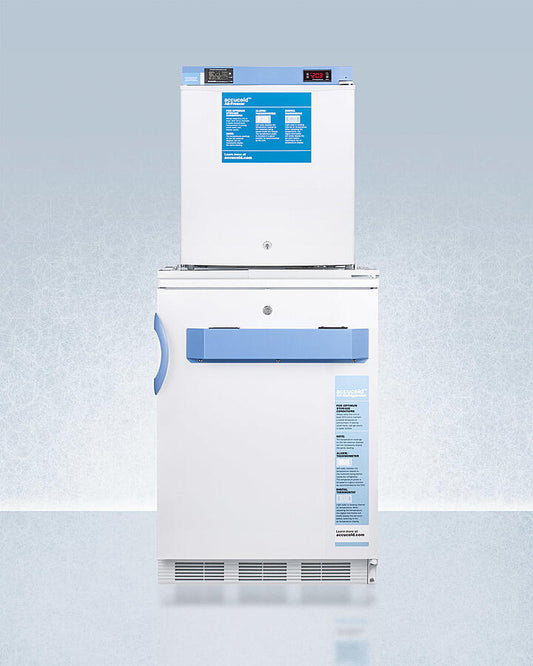 Summit FF7LWFS24LSTACKMED2 Stacked Combination Of Ff7Lwbimed2 Auto Defrost All-Refrigerator And Fs24Lmed2 Compact Manual Defrost All-Freezer, Both With Locks, Digital Controls, And Nist Calibrated Alarm/Thermometers