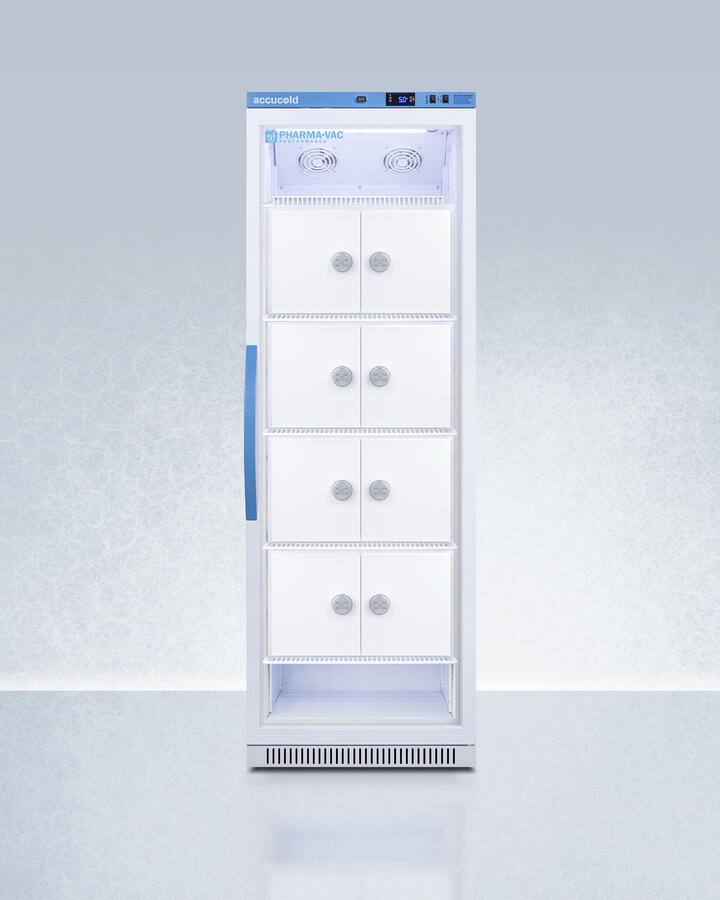 Summit ARG15PVLOCKER Performance Series Pharma-Vac 15 Cu.Ft. Upright Glass Door Commercial All-Refrigerator With Lockers For The Display And Refrigeration Of Vaccines, With Antimicrobial Silver-Ion Handle And Hospital Grade Cord With 'Green Dot' Plug
