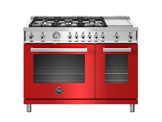 Bertazzoni PROF486GGASROT 48 Inch All-Gas Range 6 Brass Burner And Griddle Rosso