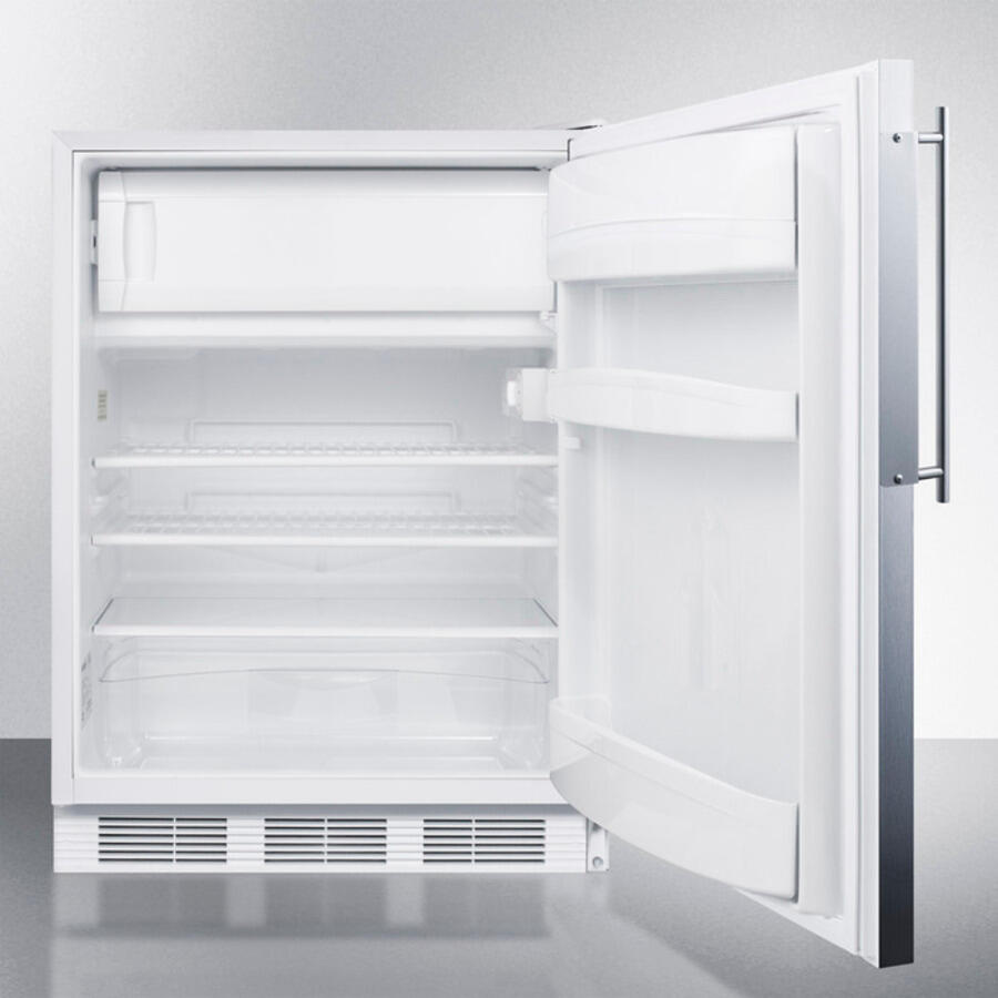 Summit CT66LBIFRADA Built-In Undercounter Ada Compliant Refrigerator-Freezer For General Purpose Use, W/Dual Evaporator Cooling, Lock, Ss Frame For Slide-In Panels, White Cabinet
