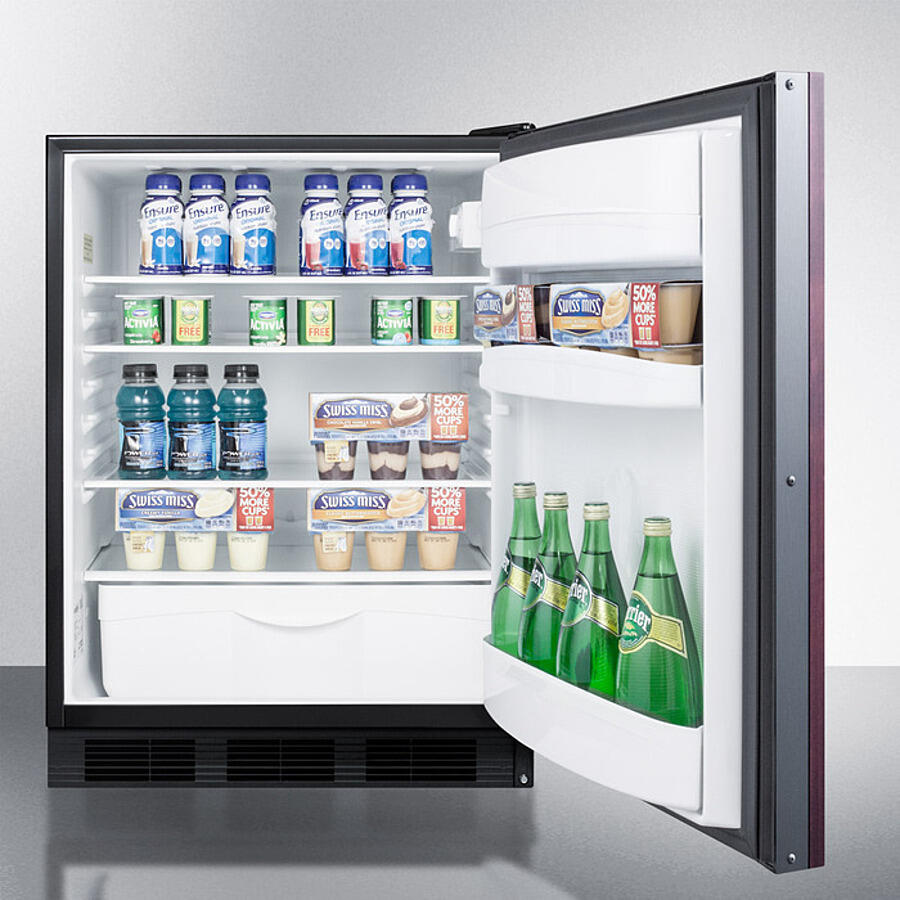 Summit FF6BKBI7IF Commercially Listed Built-In Undercounter All-Refrigerator For General Purpose Use, Auto Defrost W/Integrated Door Frame For Overlay Panels And Black Cabinet