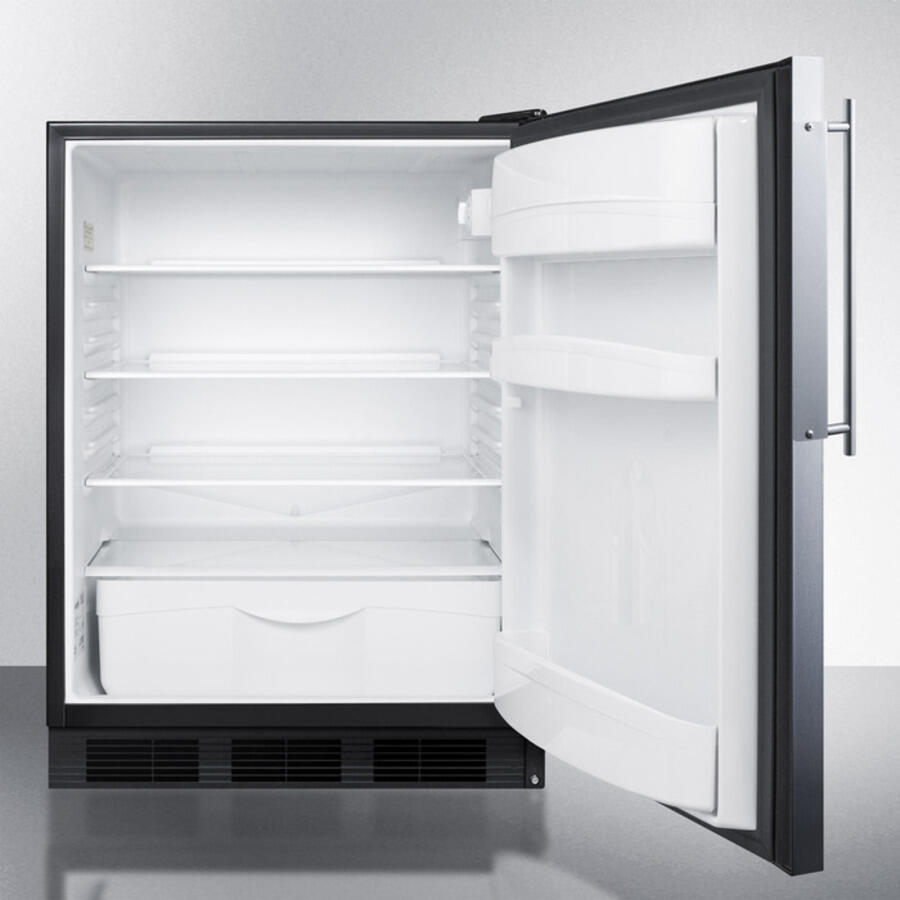 Summit FF6BBIFR Built-In Undercounter All-Refrigerator For General Purpose Use, Auto Defrost W/Ss Door Frame For Slide-In Panels And Black Cabinet