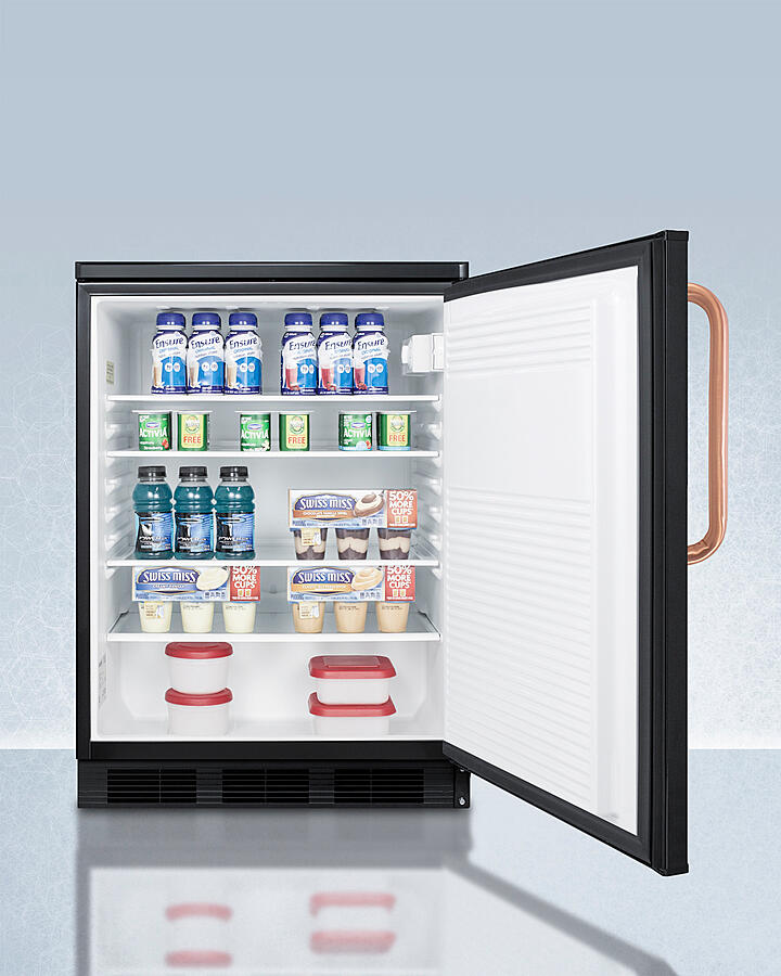 Summit FF7LBLKTBC Commercially Listed Freestanding All-Refrigerator For General Purpose Use, With Pure Copper Handle, Front Lock, Automatic Defrost Operation, And Black Exterior