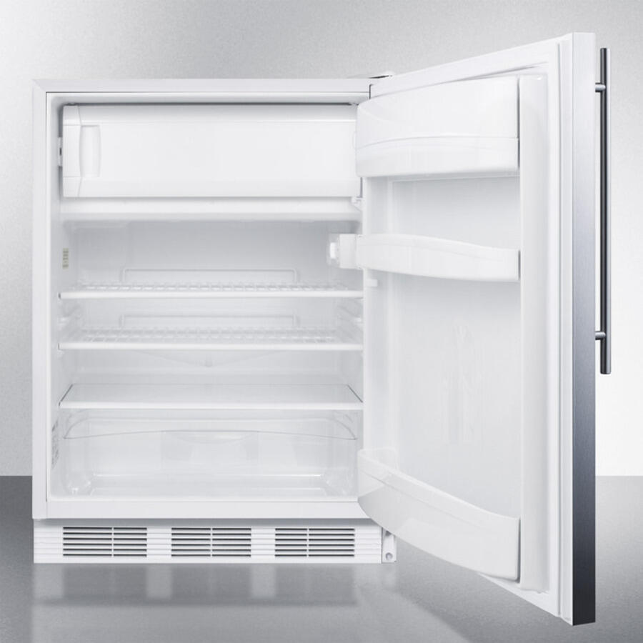 Summit AL650LBISSHV Built-In Undercounter Ada Compliant Refrigerator-Freezer For General Purpose Use, W/Dual Evaporator Cooling, Lock, Ss Door, Thin Handle, White Cabinet