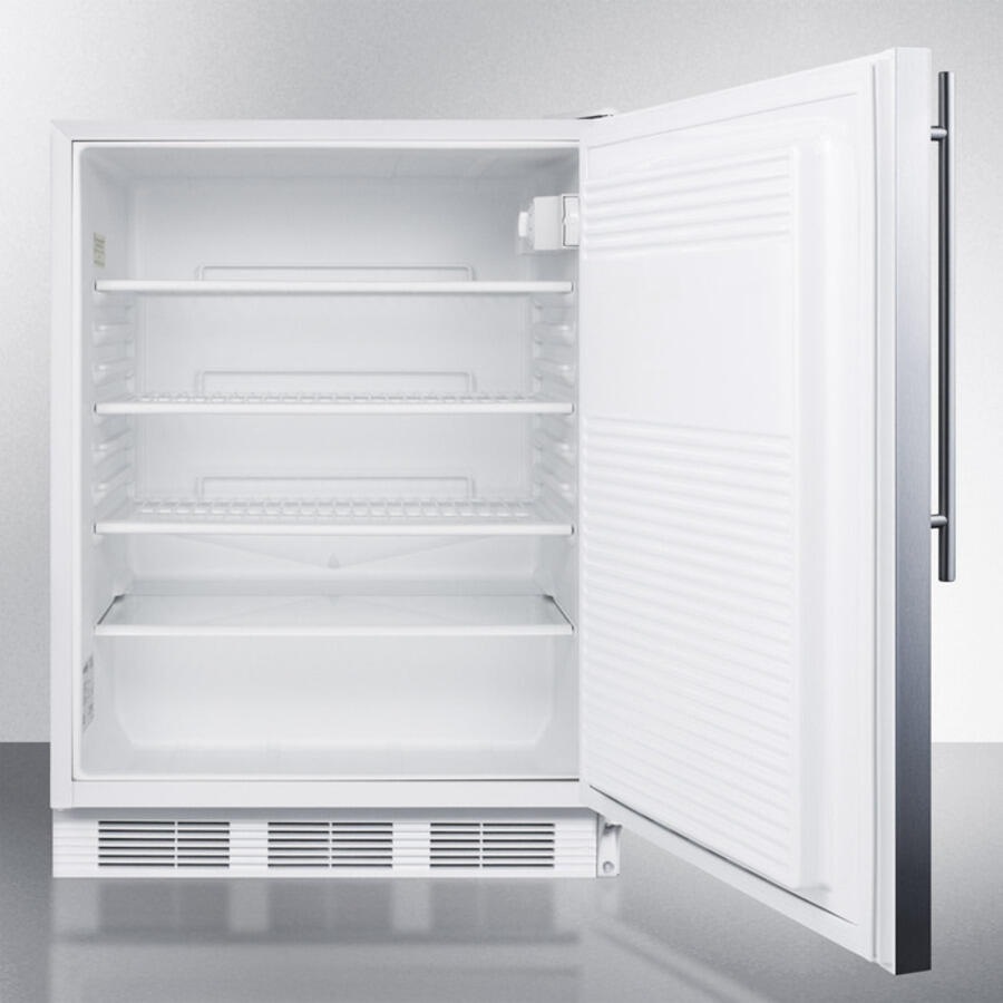 Summit AL750LBISSHV Ada Compliant Built-In Undercounter All-Refrigerator For General Purpose Use, Auto Defrost W/Lock, Ss Wrapped Door, Thin Handle, And White Cabinet