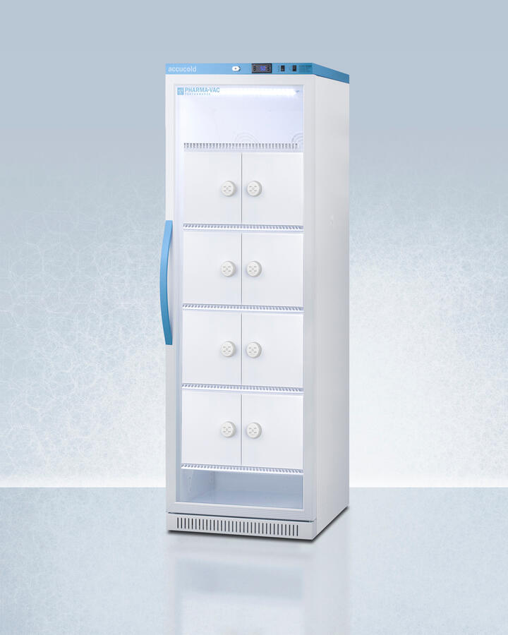 Summit ARG15PVLOCKER Performance Series Pharma-Vac 15 Cu.Ft. Upright Glass Door Commercial All-Refrigerator With Lockers For The Display And Refrigeration Of Vaccines, With Antimicrobial Silver-Ion Handle And Hospital Grade Cord With 'Green Dot' Plug
